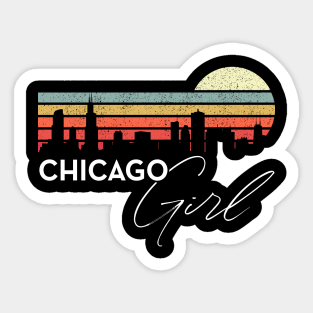 Chicago Girl Retro Sunset City Skyline Souvenir Sticker